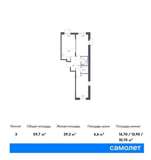 59,7 м², 2-комнатная квартира 10 040 260 ₽ - изображение 1