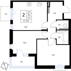 Квартира 52,4 м², 2-комнатная - изображение 2