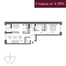 Квартира 69,6 м², 2-комнатная - изображение 2