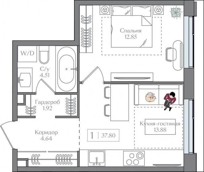37,8 м², 1-комнатная квартира 17 410 624 ₽ - изображение 22