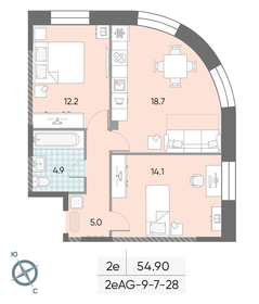 Квартира 54,9 м², 2-комнатная - изображение 1