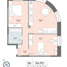 Квартира 54,9 м², 2-комнатная - изображение 2