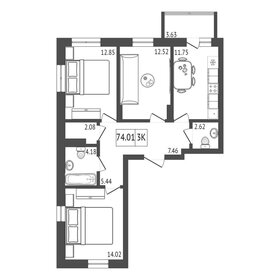 Квартира 74 м², 3-комнатная - изображение 2