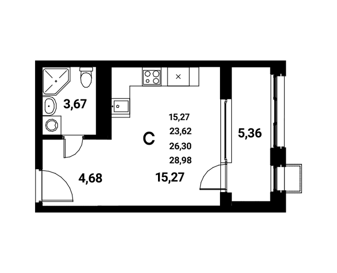 26,3 м², квартира-студия 3 965 771 ₽ - изображение 1