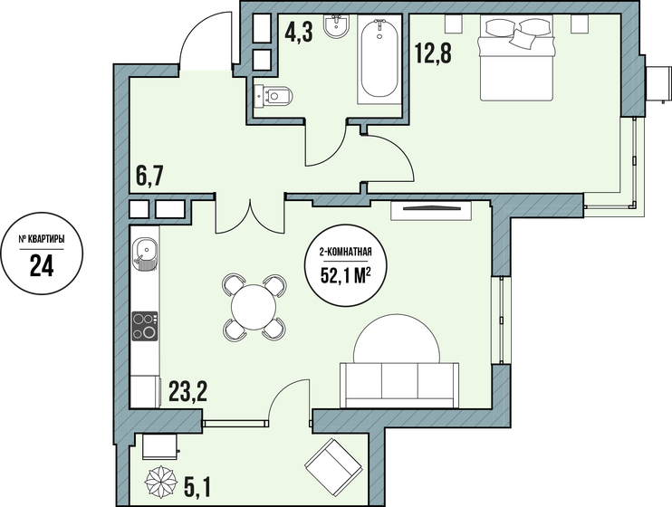 55,7 м², 2-комнатные апартаменты 9 013 300 ₽ - изображение 1