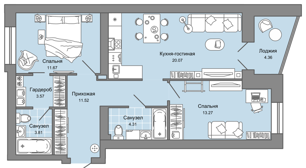 70 м², 3-комнатная квартира 6 737 280 ₽ - изображение 18