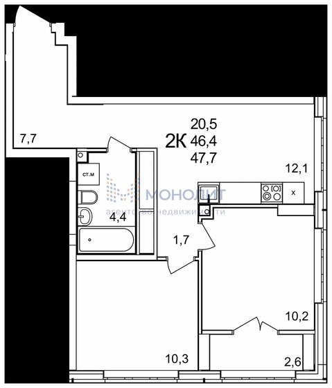 47,7 м², 2-комнатная квартира 6 630 000 ₽ - изображение 7