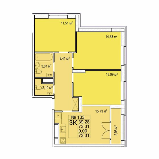 73,3 м², 3-комнатная квартира 9 440 000 ₽ - изображение 1