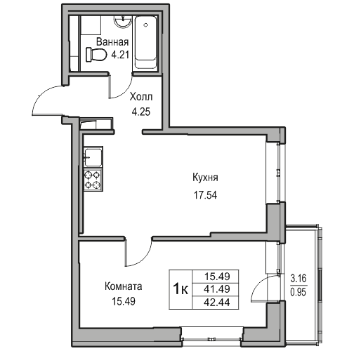41,5 м², 1-комнатная квартира 8 055 112 ₽ - изображение 1