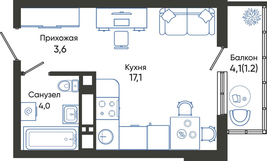 25,9 м², квартира-студия 5 923 330 ₽ - изображение 1