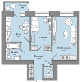 59 м², 2-комнатная квартира 6 922 736 ₽ - изображение 6
