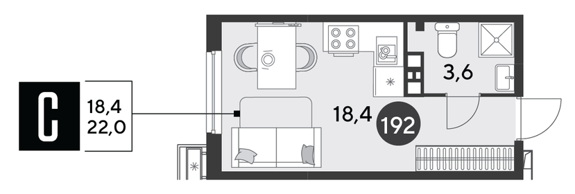 22 м², квартира-студия 3 660 800 ₽ - изображение 24