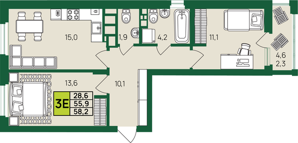 62,6 м², 3-комнатная квартира 2 995 000 ₽ - изображение 78