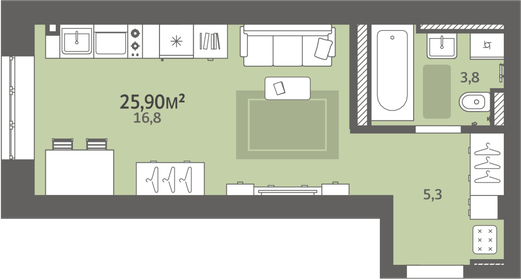 Квартира 25,9 м², студия - изображение 1