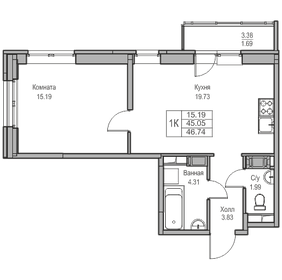 45,2 м², 1-комнатная квартира 8 550 646 ₽ - изображение 35