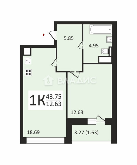 43,8 м², 1-комнатная квартира 12 900 000 ₽ - изображение 1