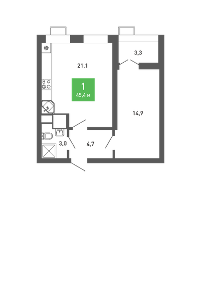 45,4 м², 1-комнатная квартира 5 423 017 ₽ - изображение 1