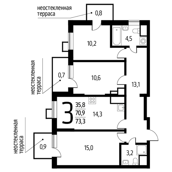 73,3 м², 3-комнатная квартира 16 845 300 ₽ - изображение 1