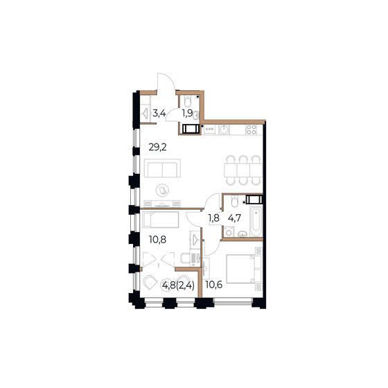 64,8 м², 2-комнатная квартира 10 368 000 ₽ - изображение 1