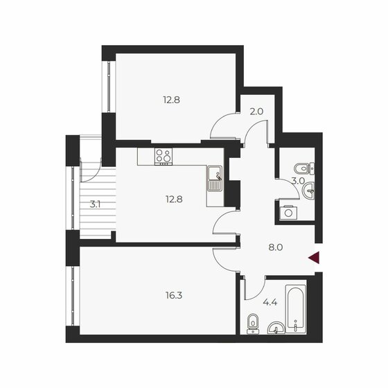 62,4 м², 2-комнатная квартира 13 950 000 ₽ - изображение 1