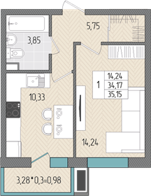 Квартира 35,2 м², 1-комнатная - изображение 2