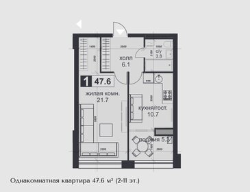 Квартира 47,6 м², 1-комнатная - изображение 1