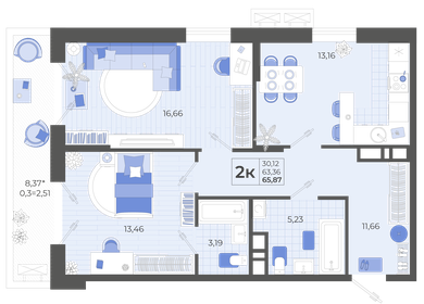 65,9 м², 2-комнатная квартира 7 391 874 ₽ - изображение 13