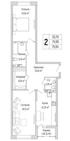 Квартира 75,9 м², 2-комнатная - изображение 1