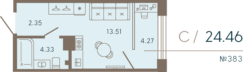 Квартира 24,5 м², студия - изображение 1