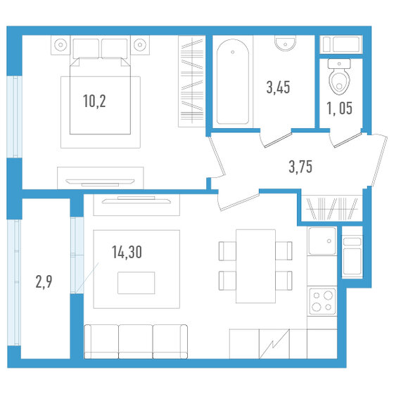 34,2 м², 1-комнатная квартира 7 079 400 ₽ - изображение 1