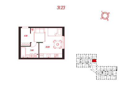 31,2 м², квартира-студия 4 050 000 ₽ - изображение 34