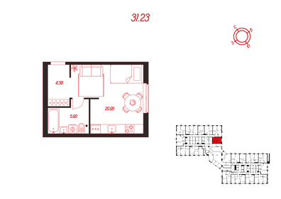 Квартира 31,2 м², студия - изображение 1