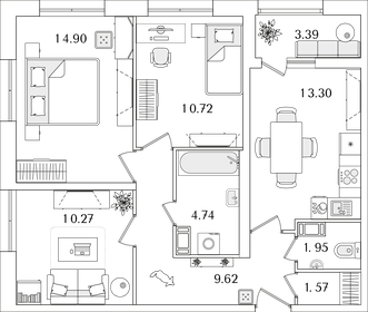 Квартира 68,8 м², 3-комнатная - изображение 1