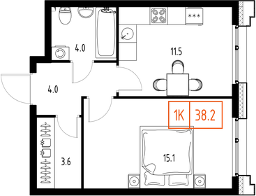 38,2 м², 1-комнатная квартира 12 258 122 ₽ - изображение 29