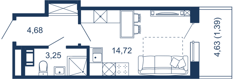 Квартира 24 м², студия - изображение 1