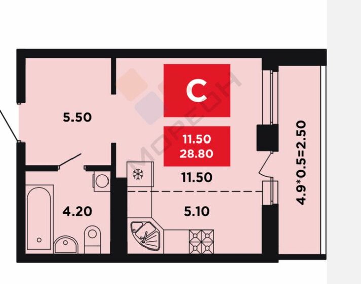 29 м², квартира-студия 3 700 000 ₽ - изображение 13