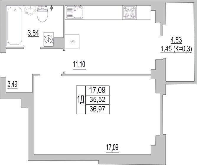 37 м², 1-комнатная квартира 2 902 145 ₽ - изображение 1