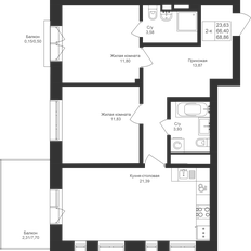 Квартира 68,9 м², 2-комнатная - изображение 3