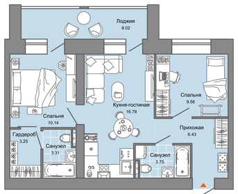 50 м², 2-комнатная квартира 6 300 000 ₽ - изображение 110