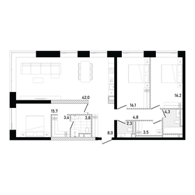 Квартира 120,3 м², 3-комнатная - изображение 1