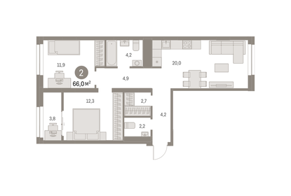 66 м², 2-комнатная квартира 12 930 000 ₽ - изображение 27