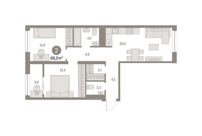 Квартира 66 м², 2-комнатная - изображение 1