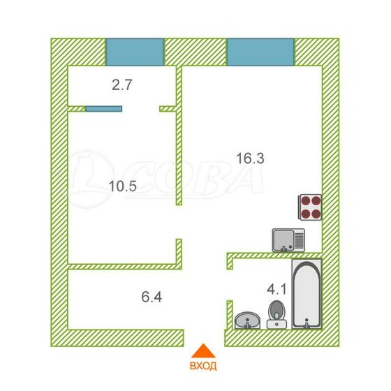 40 м², 1-комнатная квартира 4 490 000 ₽ - изображение 1