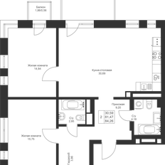 Квартира 84,3 м², 2-комнатная - изображение 3