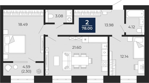 Квартира 78 м², 2-комнатная - изображение 1