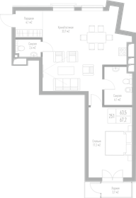 Квартира 67,2 м², 1-комнатная - изображение 1