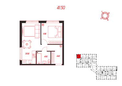 42,2 м², 1-комнатная квартира 5 350 000 ₽ - изображение 1