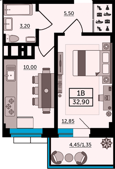 33,2 м², 1-комнатная квартира 4 690 000 ₽ - изображение 1