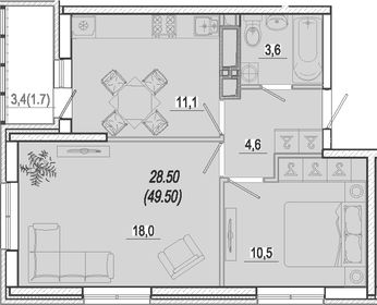 Квартира 47,8 м², 2-комнатная - изображение 1