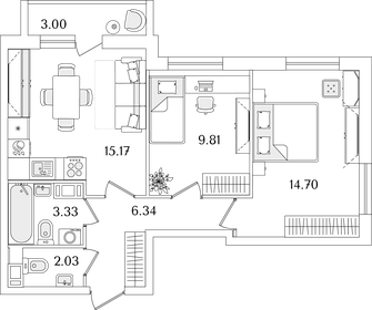 51,8 м², 2-комнатная квартира 11 900 000 ₽ - изображение 24